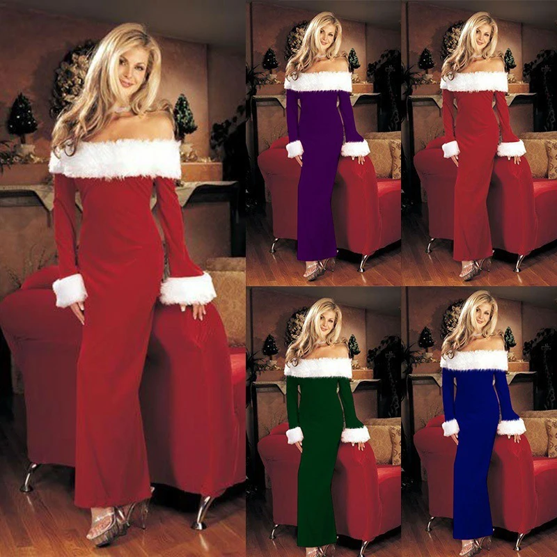 Рождественское платье 2019 женское с открытыми плечами и длинным рукавом женская