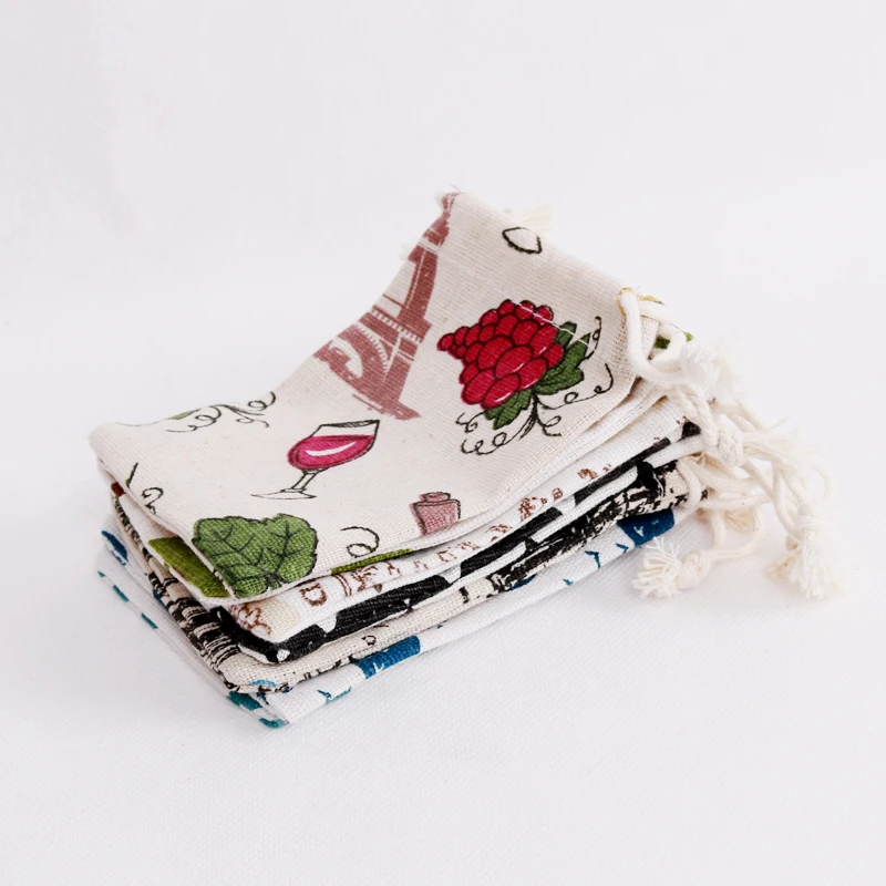 

Fashion Delicious Wine and Grape Gift Packing Cotton Bags 5pcs/lot 14x16cm Square Shape For Handmade DIY Jewelry Display Box Bag