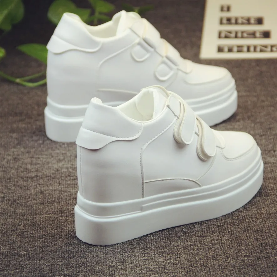 Женские туфли на толстой подошве белые танкетке 8 см в Корейском стиле
