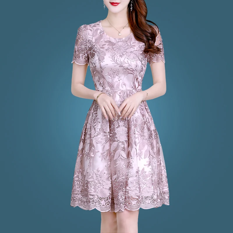 

Plus Size Embroidery Vintage Summer Fashion Wasit Slim Short Sleeve A-Line Para Occasion Dresses For Women woman dress