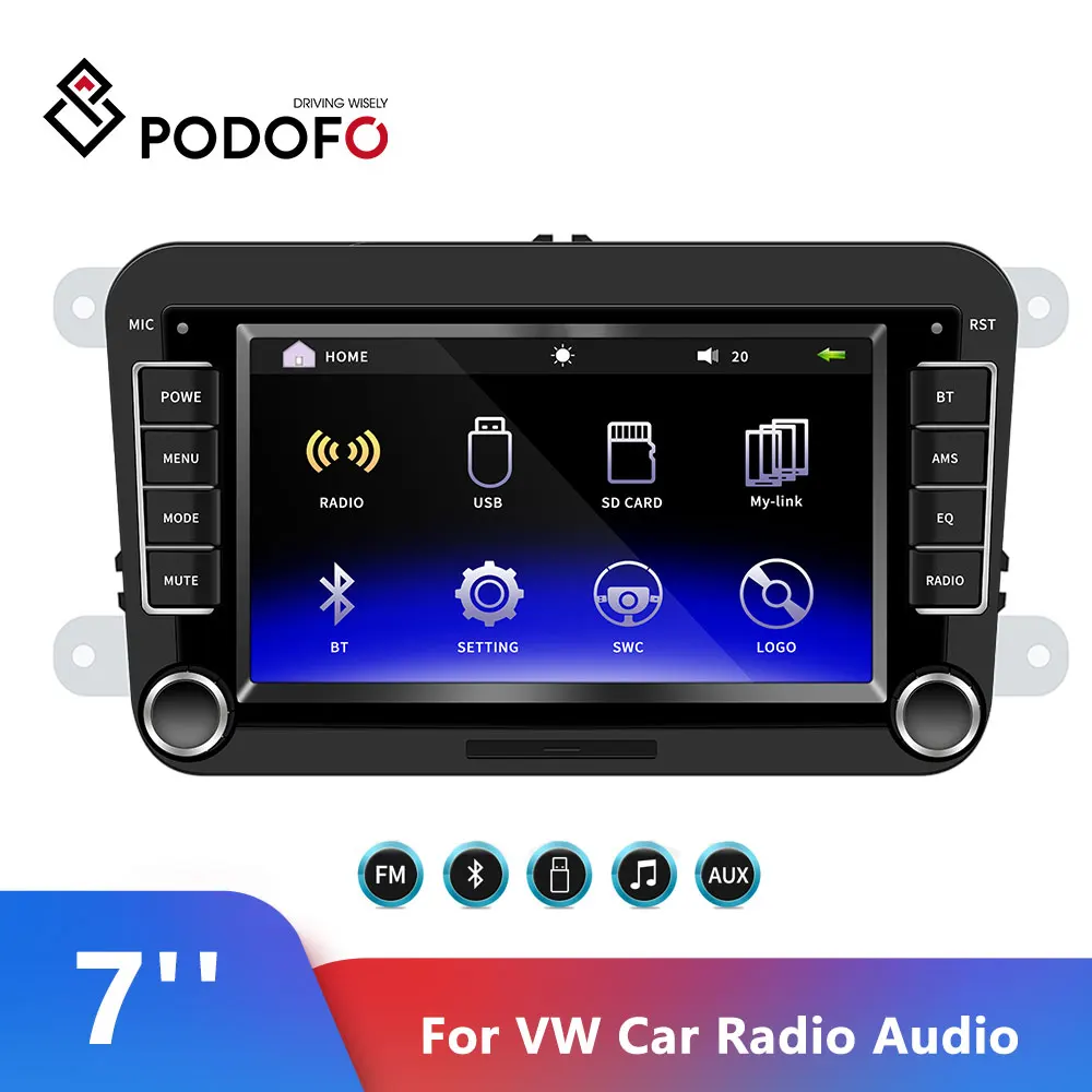 Podofo Автомобильный мультимедийный 7 ''автомобильный Радио Аудио Bluetooth Авторадио сенсорный экран MP5 плеер FM Радио Android и IOS зеркальная ссылка для VW