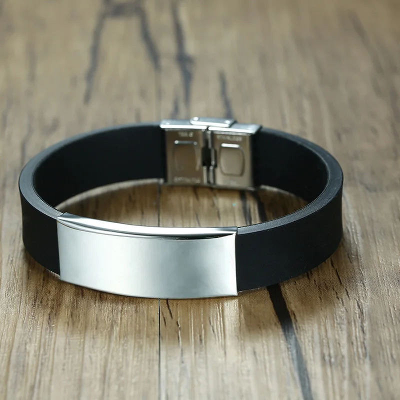Vnox подарок на день отца папе мягкий силиконовый браслет для мужчин Регулируемая Длина Нержавеющая сталь ID бар настроить браслет с гравировкой