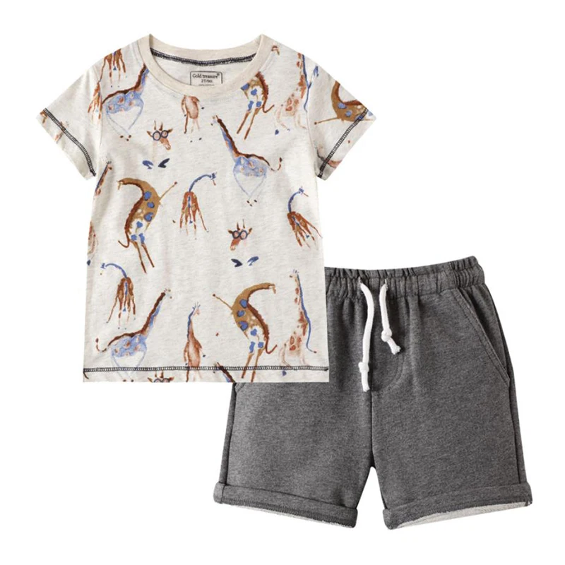 Conjunto de ropa de dinosaurios para beb&eacute;s, 2021 algod&oacute;n, verano, 2 uds.-3
