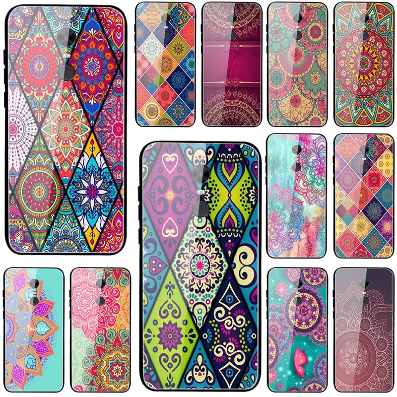 Чехол из закаленного стекла с цветочным кружевом для Xiaomi Redmi 5 6 7 7A S2 Note 4 4X 5A 8 9 Pro Plus