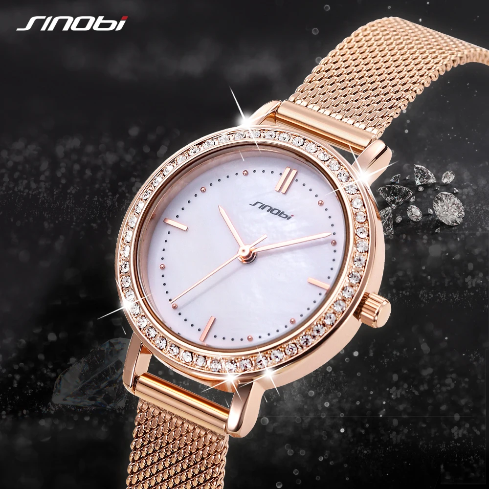 SINOBI New Women Luxury Brand Watch Simple Quartz Ladies Waterproof Wristwatch Female Fashion Casual Watches Clock reloj mujer