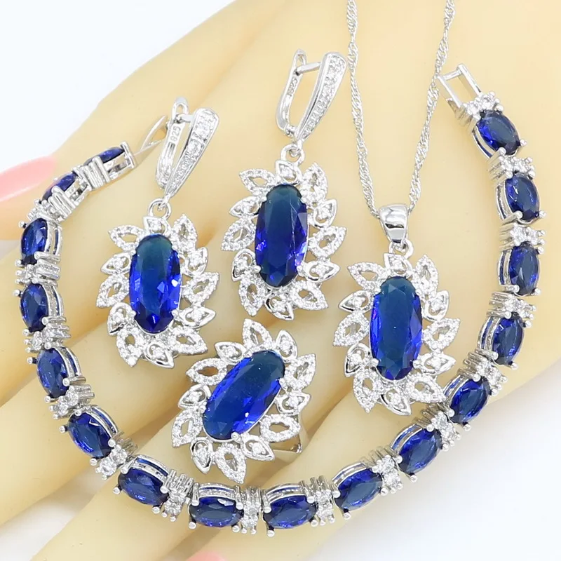 Серебряный Цвет Ювелирные наборы для женщин геометрический синий