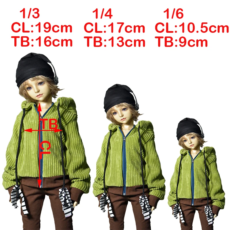 

Doll Clothes For 1/3 1/4 1/6 BJD Accessories Fashion Zipper Green Dress Up Sweater Winter Clothes Coat For Dolls Toys