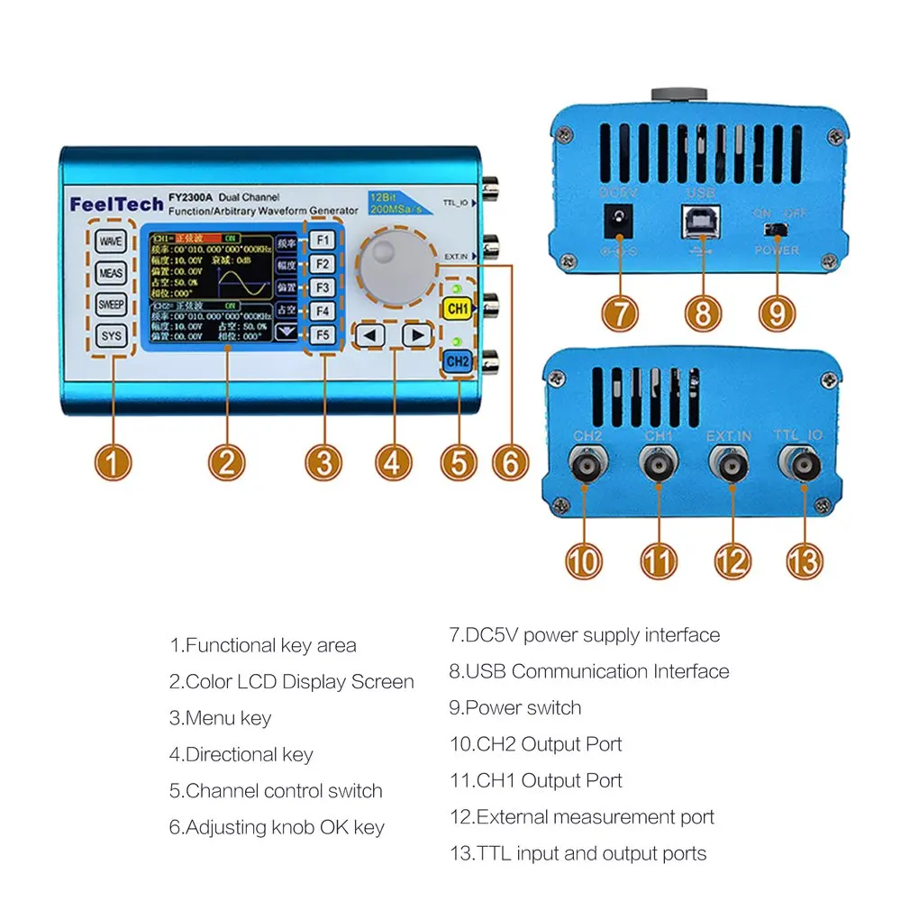 Цифровой DDS двухканальный генератор сигналов произвольной формы 200MSa/s 20 МГц