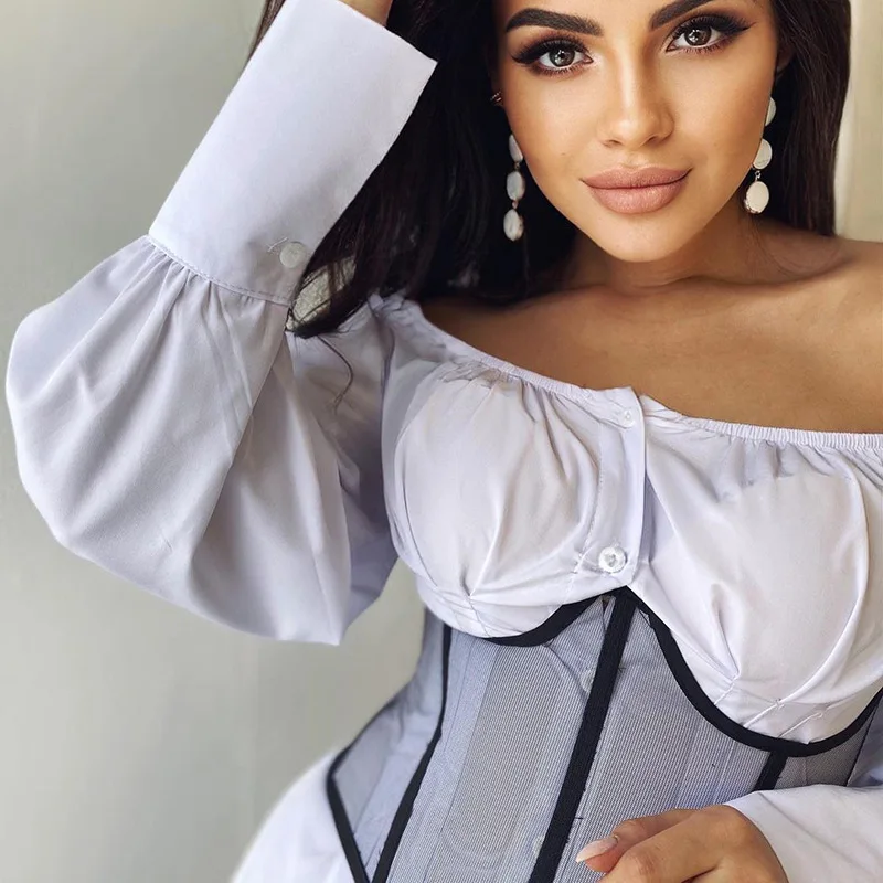 

FHYU The New Net Yarn Sexy Women Corset Top S-L High Quality Fashion Slim Fish Bone Bandage Girdle Waist Clip Female Corsets