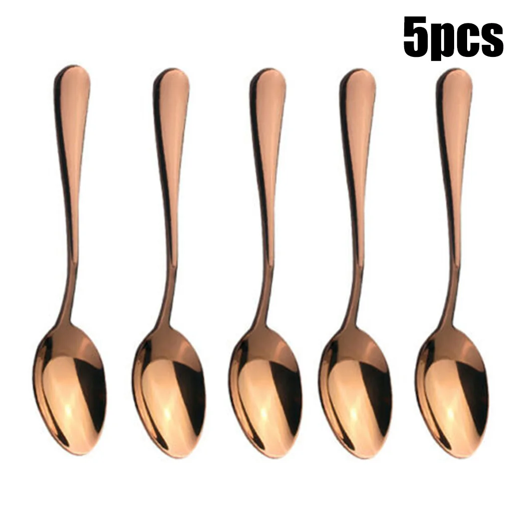 

5Pcs Teaspoons Spoon Stainless Steel Spoons Coffee Spoon Rose Gold 13.7x 3.3cm