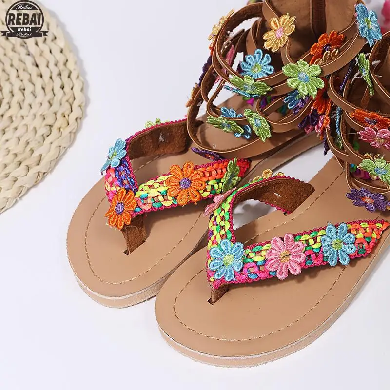 

Comfort Shoes For Women 2021 Sandals Large Size Summer Heels New Multicolored Fashion Bohemian Low Big Girls Mixed Colors Floral