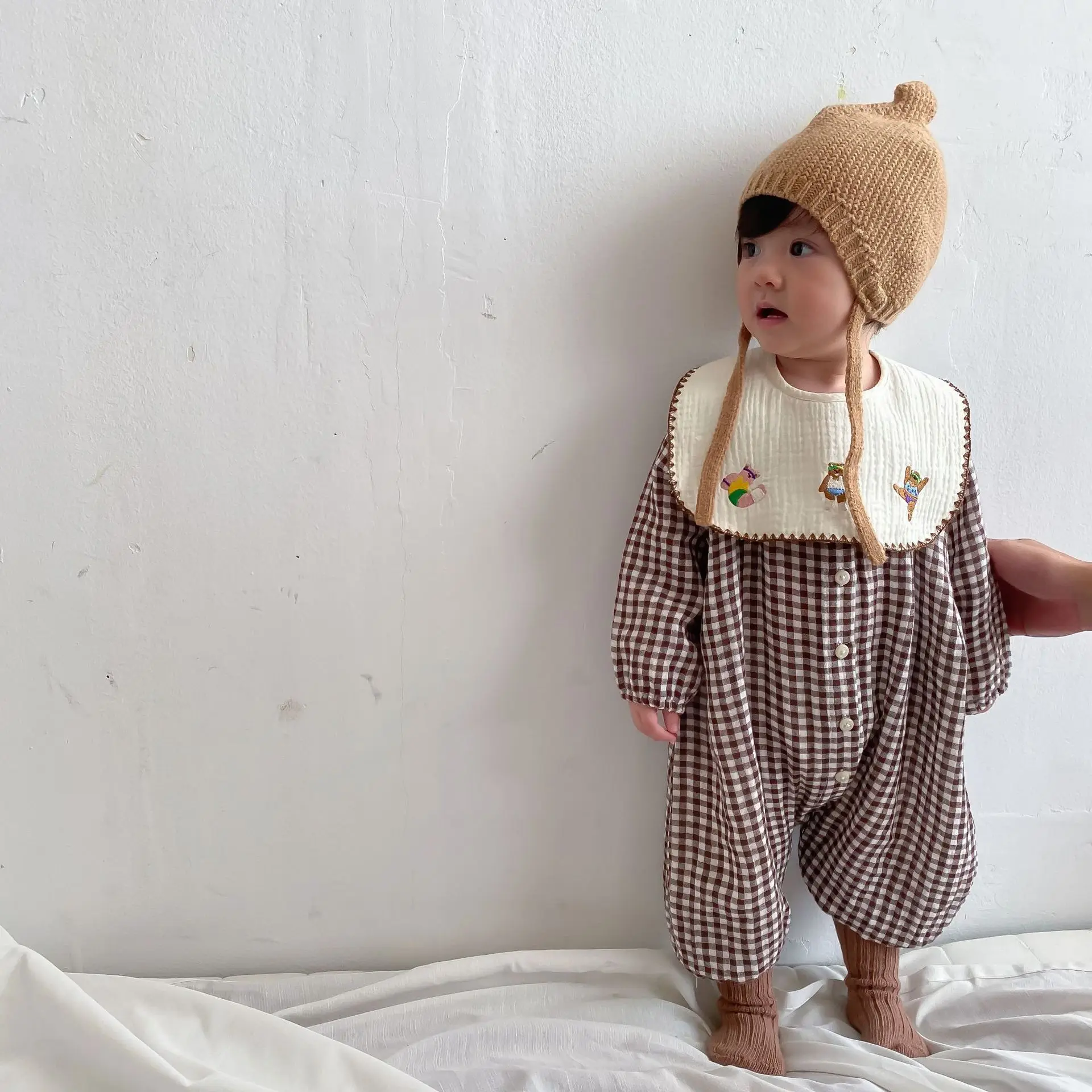 

Одежда для младенцев, боди для новорожденных, Женский льняной комбинезон, клетчатый комбинезон для маленьких мальчиков, детские комбинезон...