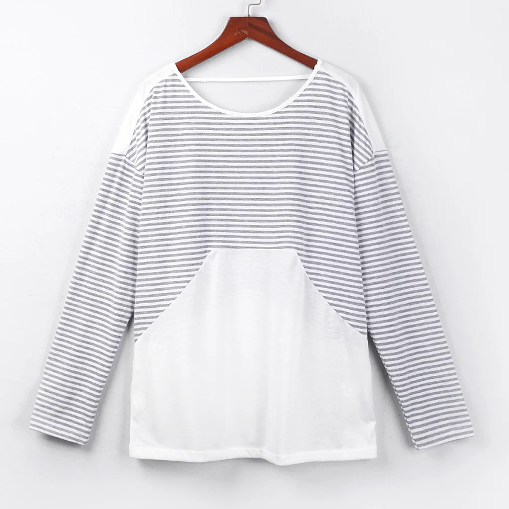 Весенне-осенние женские футболки SAGACE в полоску с круглым вырезом открытой спиной