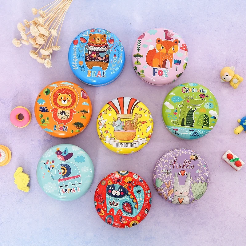 Милый мультфильм круглая жестяная коробка с декоративными конфетами чехол для