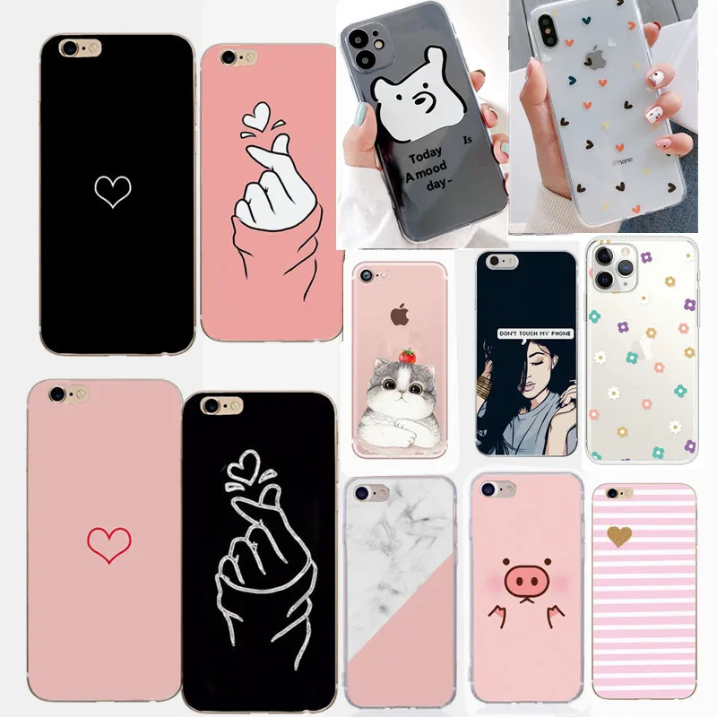 Прозрачный чехол для iPhone SE 2020 флип 6 6S 7 8 Plus X XS Max Модный женский мягкий из ТПУ XR