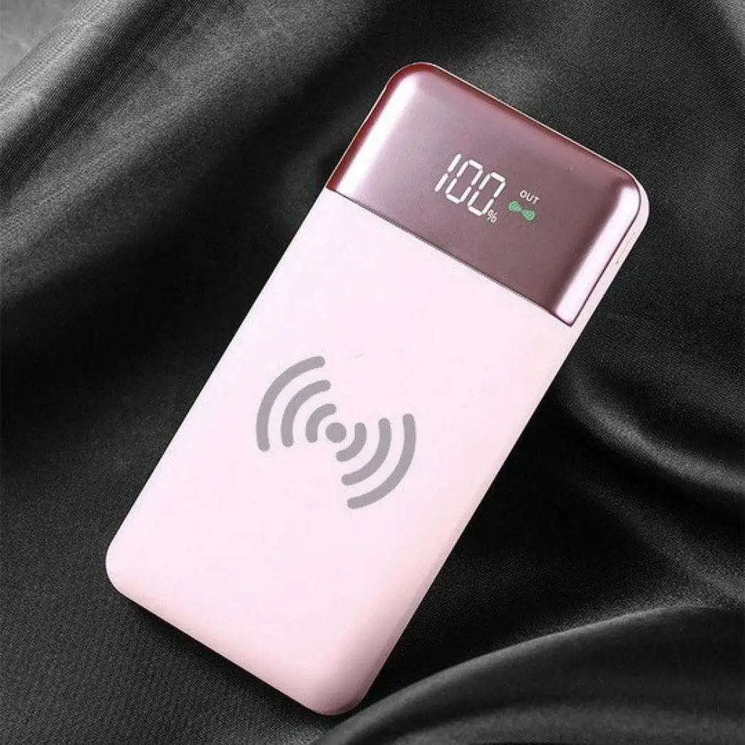 Power Bank 20000 мАч светодиодный фонарик беспроводное портативное зарядное устройство двойной USB Мобильный банк питания Внешний аккумулятор повербанк для iPhone - Цвет: pink
