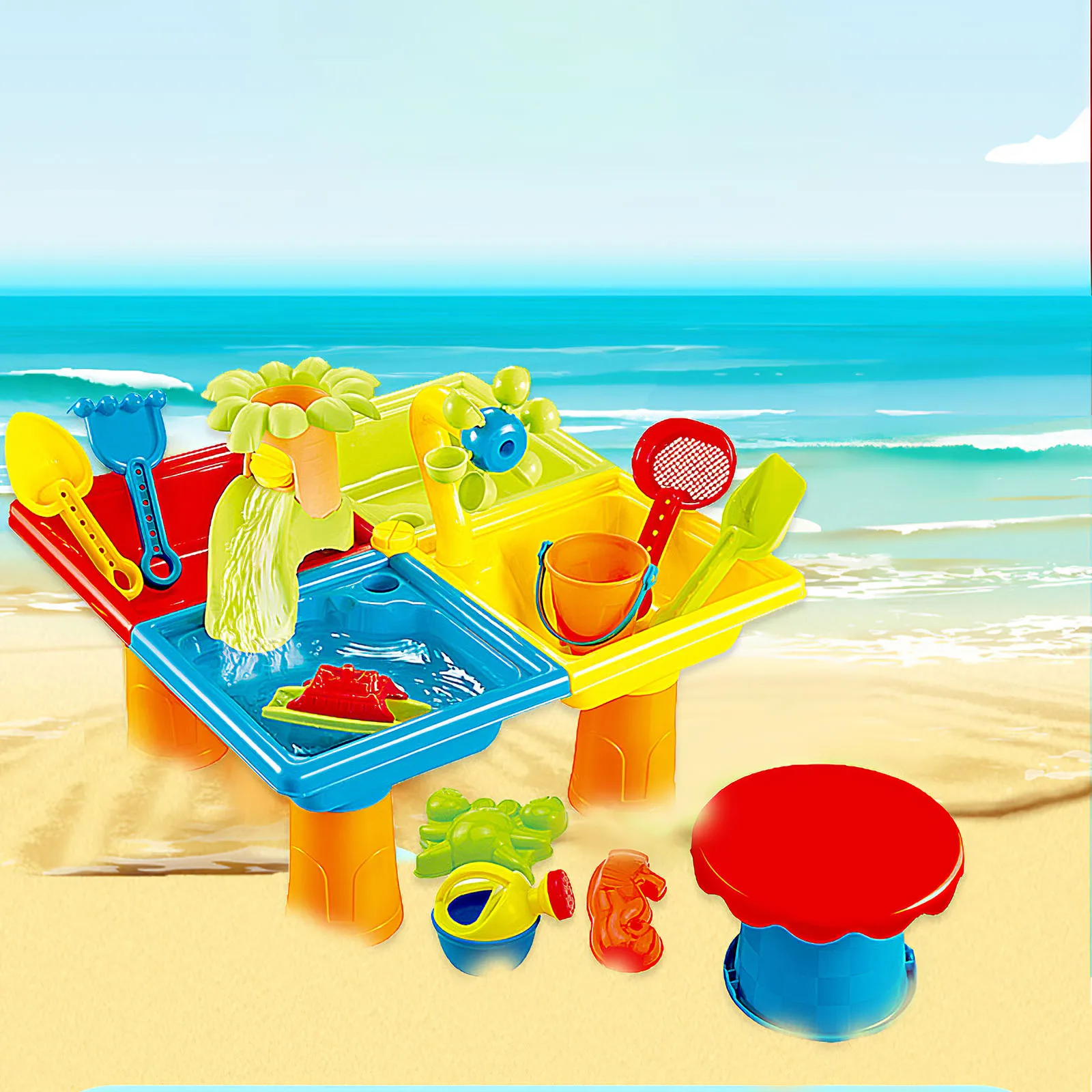 

24pcs Beach Toys Colorful Sand Toy Set ABS Square Beach Table with Bucket Shovel Rake Sand Box Gift for Children Indoor Outdoor