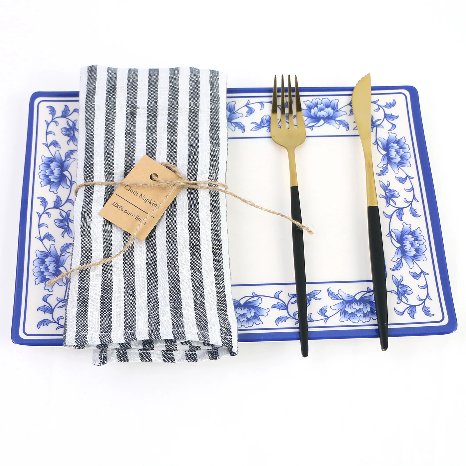 Servilletas de cena de 40x40cm, paquete de 4 telas suaves de lino puro prelavadas para mesa, decoraci&oacute;n de fiesta de c&oacute;ctel a rayas-5