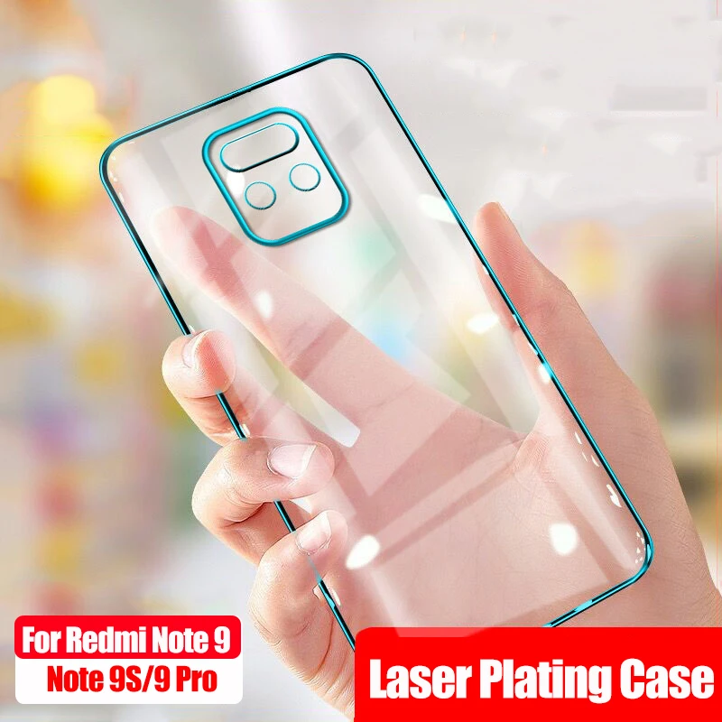 plating soft clear silicone phone case for xiaomi redmi note9 note 9 s pro max 9s coque note9promax camera protective thin cover free global shipping