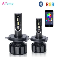 headlights rgb colorful led lights h4 h7 h11 super bright far and near driving lamp mobile app control voice 6500k 2pcs