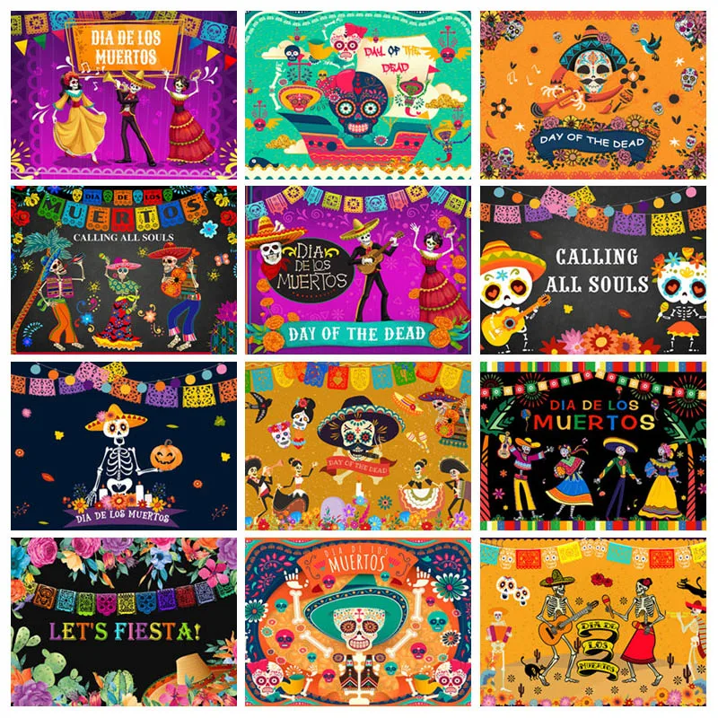 

День мертвых фотография Фон Мексиканская фиеста Сахар Череп День мертвых декорация на день рождения фото плакат