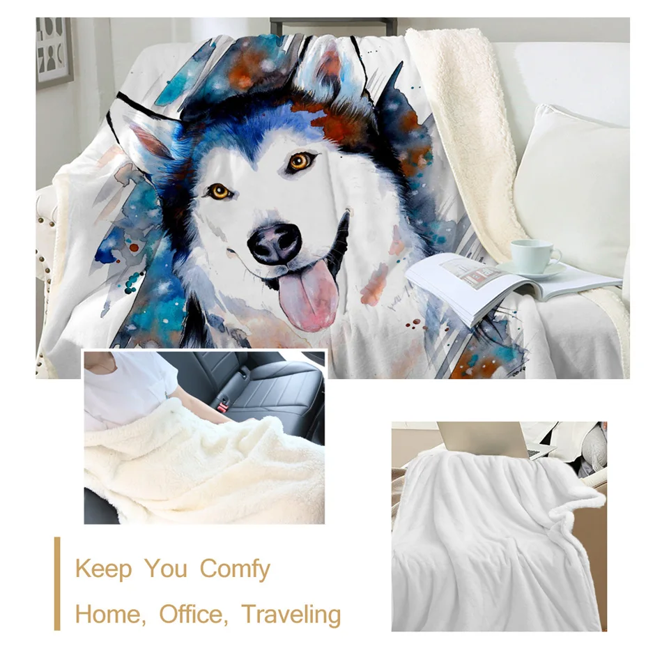 Husky by Pixie, холодное искусство, покрывало из микрофибры, покрывало с животным принтом, акварельные покрывала для милых собак, 150x200 см