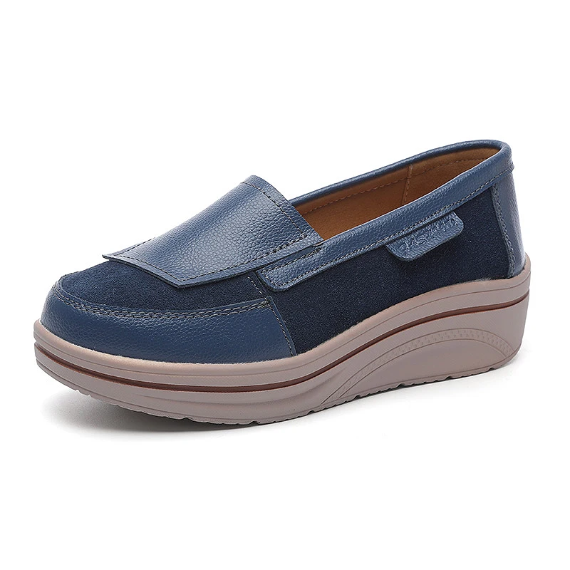 

Platform Sneakers Women Genuine Cow Leather Flats Slip On Loafers Swing Shoes Shallow Ladies Casual Footwear Height Increasing