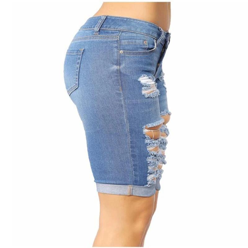 Ripped Short Jeans 2021 Summer Women Sexy Hollow Out Butt Lift High Waisted Tassel Denim Shorts Woman Skinny Knee Length Shorts