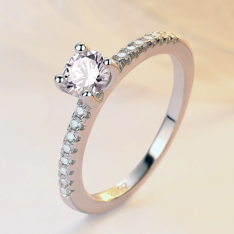 

925 пробы Серебряное кольцо, свадебные украшения для девушек 5 мм 0.5CT круглой огранки Сона аналоговый Diamond очень блестит