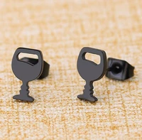 kolczyki stainless steel jewelry punk fashion black color wine cup studs earrings hip hop creative earrings accessories
