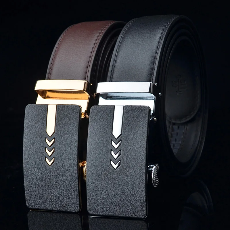 High-grade sand surface effect men's belt, genuine leather automatic buckle belt, men's business casual pants belt