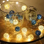 Светодиодная гирлянда из 20 ротанговых шариков, гирлянда из хлопковых шариков, светильник ветительная цепочка, гирлянда из 20 ярких праздничных рождественских шариков