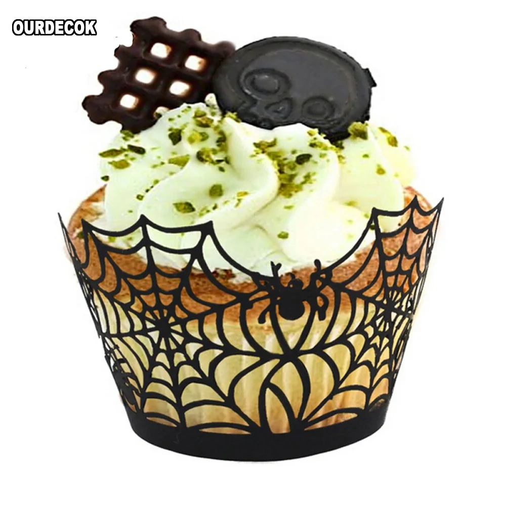 12 шт./лот Хэллоуин паутина/гробница любви лазерная резка обертки для кекса