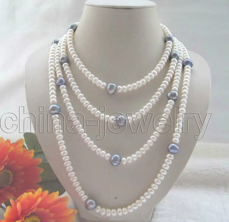 

Ожерелье из натурального белого жемчуга 100 дюйма 7-8 мм и черного пресноводного жемчуга 11-13 мм