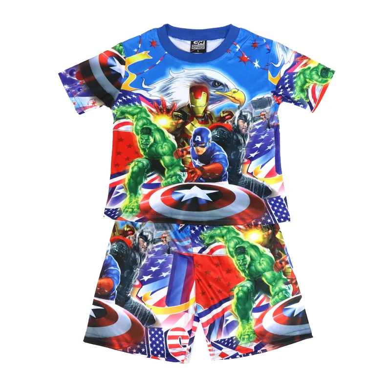 

Boy Sets Short-sleeved Summer Avengers Children's Pajamas Home Wear Marvel Anime Clothes Two-piece Suit 3-8 Years Old