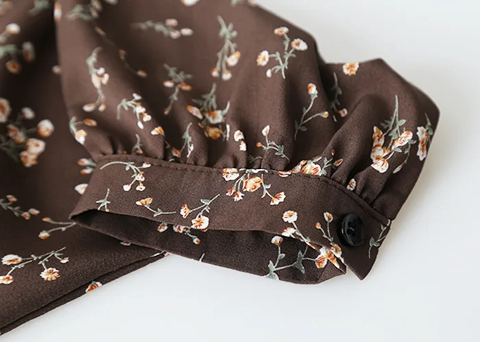 Женское шифоновое платье с длинным рукавом Повседневное коричневого и черного