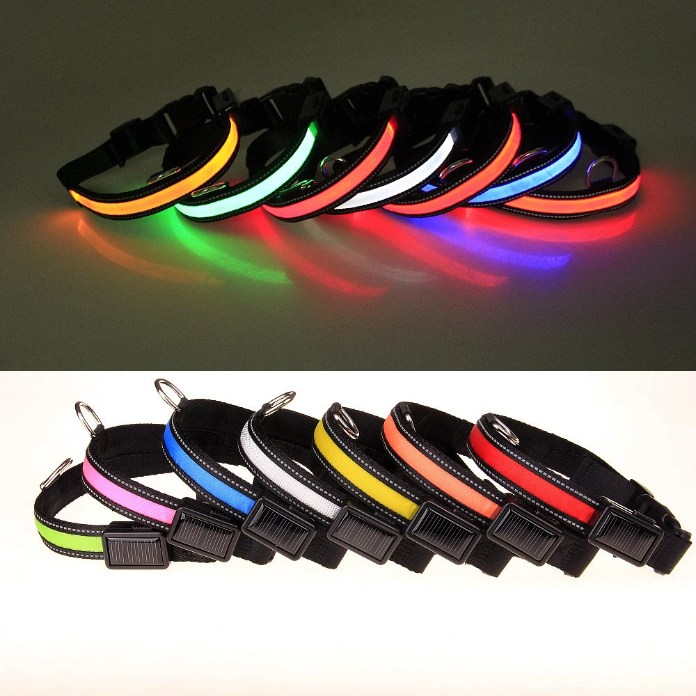 Перезаряжаемые ошейник поводок для питомца собаки нейлон световой Солнечный