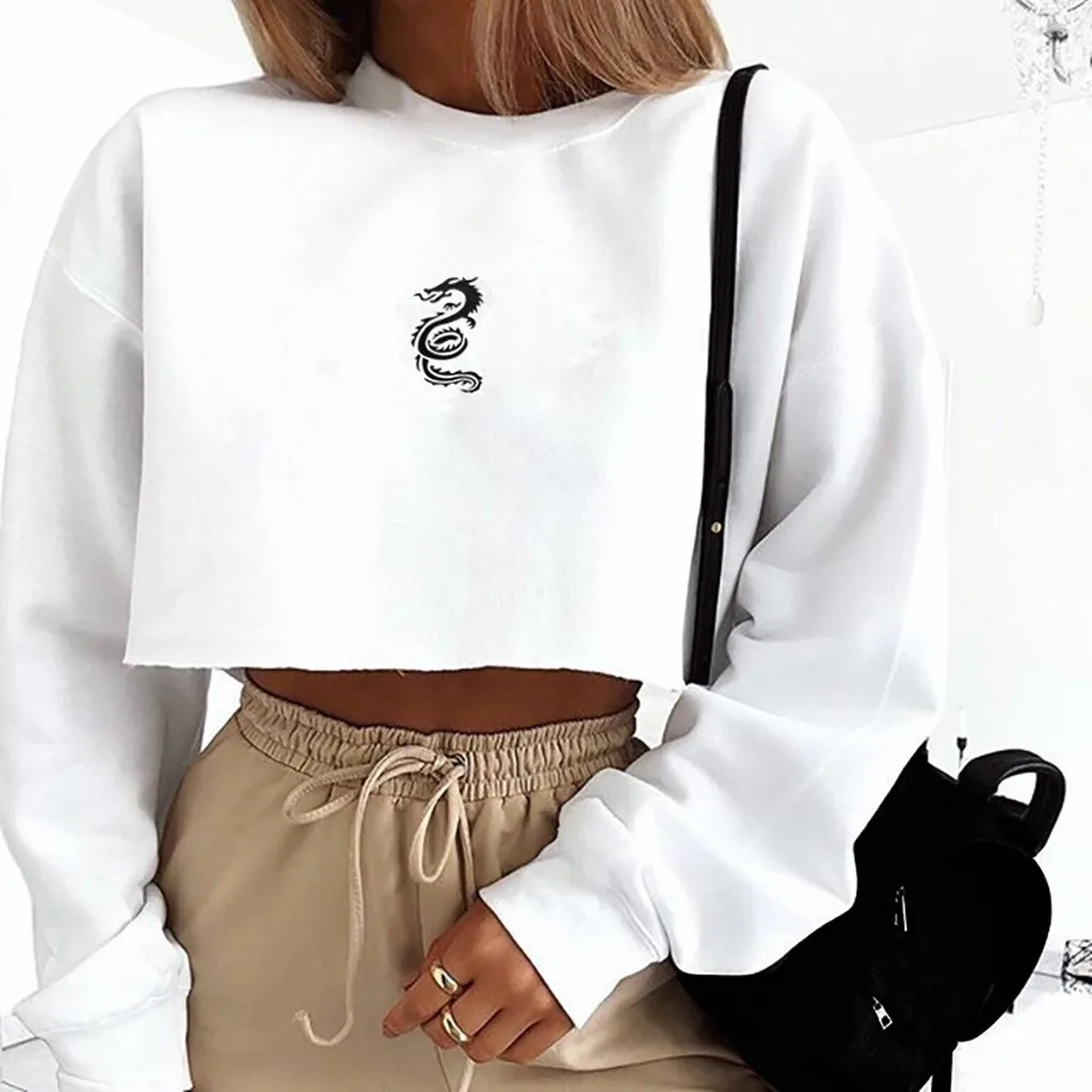 Женские короткие топы с принтом дракона тотемного пупка Женский Осенний пуловер