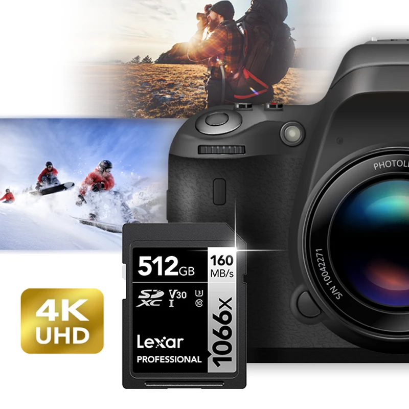 

Lexar 1066x 160MB/s High Speed 64GB 128GB 256GB 512GB SD SDHC SDXC UHS-I U3 V30 Memory Card For 1080p 3D 4K DSLR Digital Camera