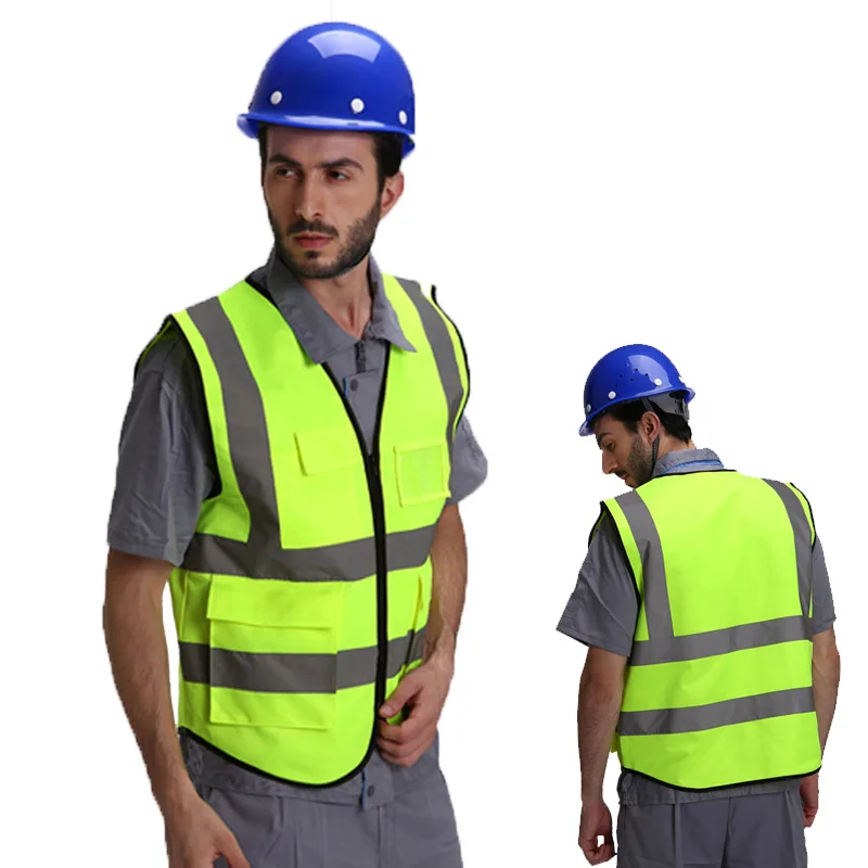 

High Visibility Reflective Vest Safety Cloth Warning Waistcoat Fluorescent Workwear With Pocket Motorcycle Jacket Clothing