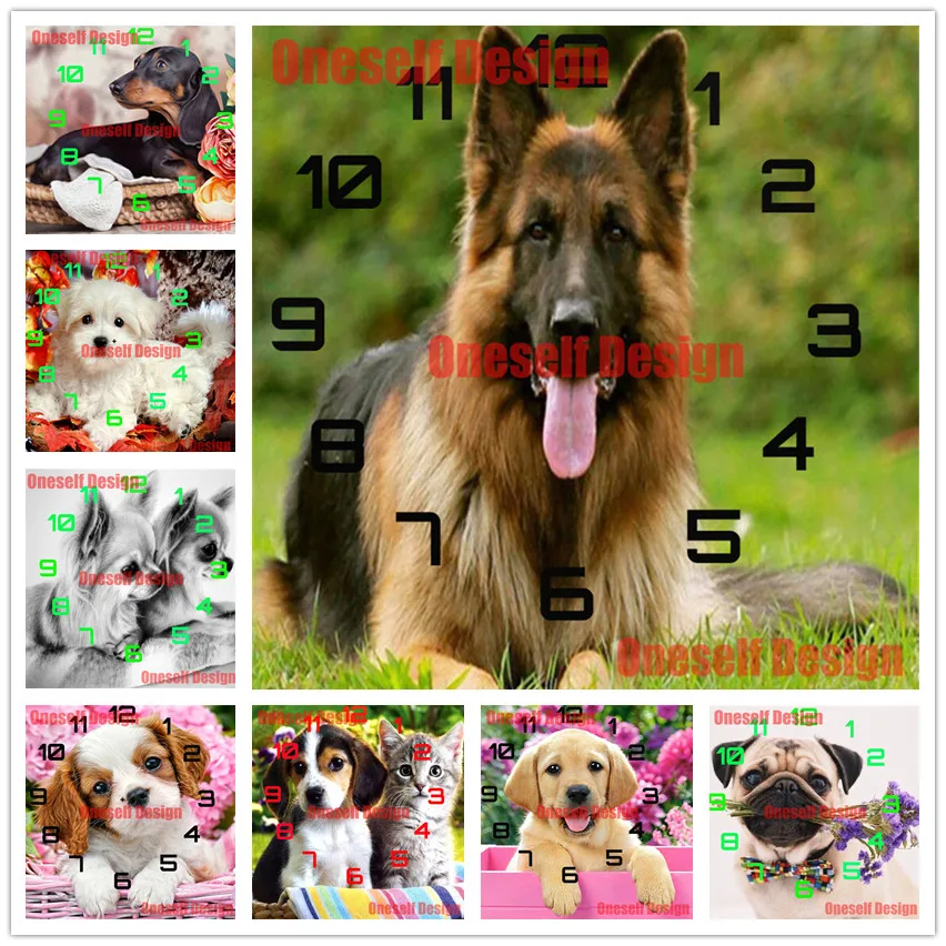 

popular 5d diamond painting clock animal dog diamond embroidery clock animal rhinestone pictures decoration home diamond art kit