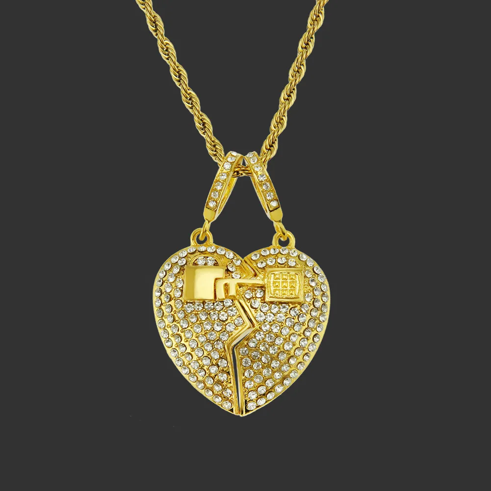 Популярные Хип хоп 925 Серебряный мозаичный циркон сердце сломанный кулон цепочка