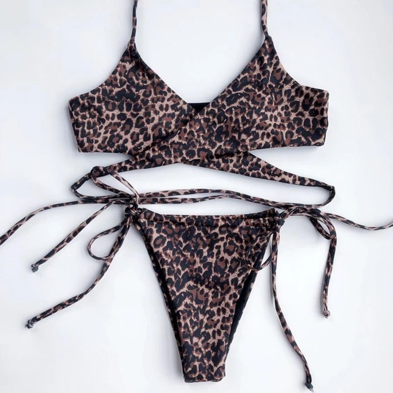 

Brazilian bikinis 2020 mujer Sexy leopard print swimsuit female Tie up swimwear women Biquinis Halter bathing suit two pieces