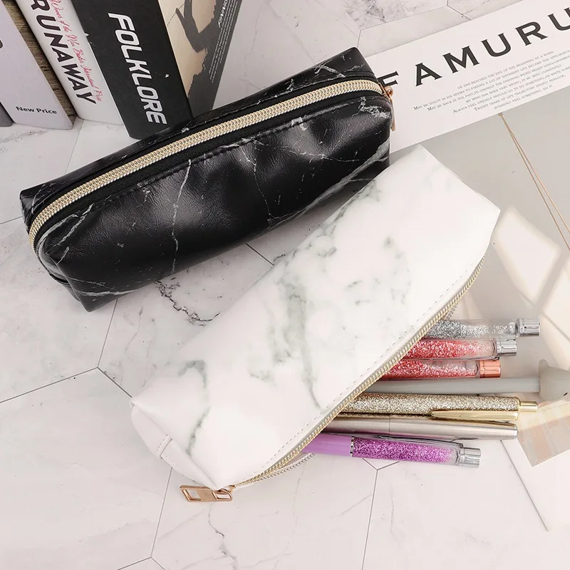 

PU Marble Rose Gold Zipper Pencil Case Cute School Pencil Cases For Girls Boy Big Pen Bag PencilCase Pouch School Stationery A