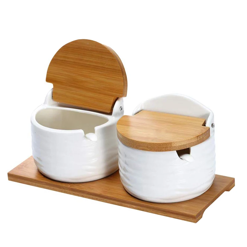 Керамическая сахарница с крышками и ложками-фарфоровый контейнер для приправы