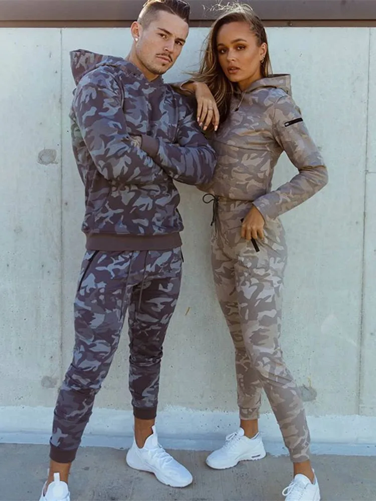 

Autumn Camouflage Two-Piece Men's Suits Outdoor Sport Running Training Tracksuits Long Sleeve Hooded Pullover+Pencil Sweatpants