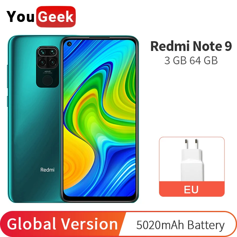 Глобальная версия Xiaomi Redmi Note 9 64 ГБ 3 мобильный телефон 48 МП четыре камеры MTK Helio G85