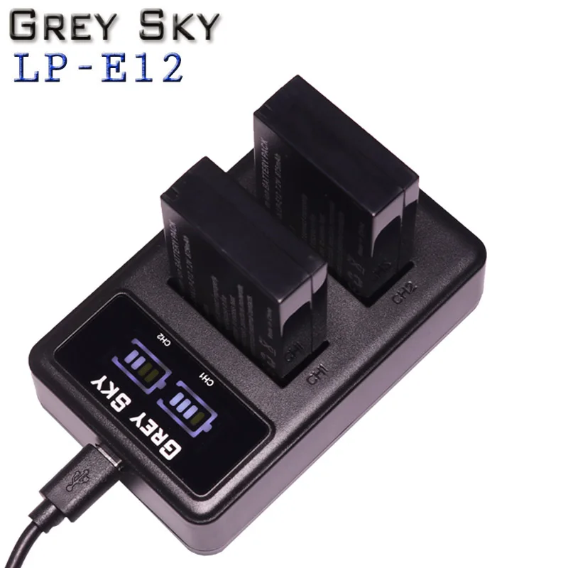3 шт. LP E12 LPE12 Li Ion Батарея & светодиодный двойной USB Зарядное устройство для