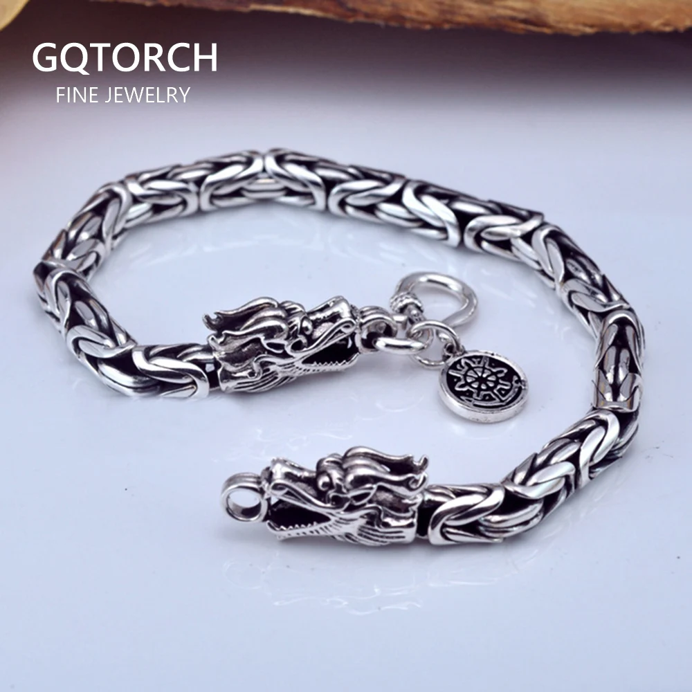 Мужские браслеты из стерлингового серебра 925 пробы с головой дракона Винтажные