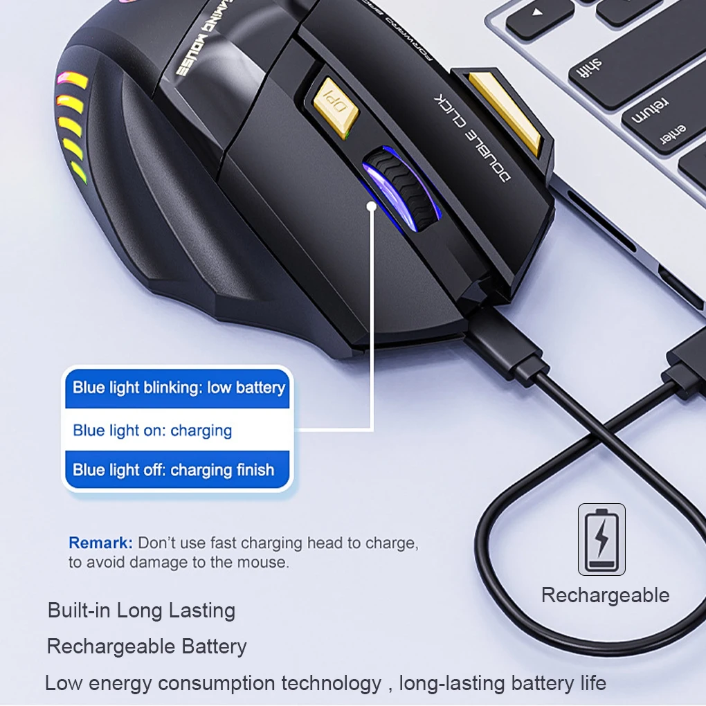 2.4Ghz Wireless Ergonomic Rechargeable Optical Mouse with USB Receiver Mause With Backlight RGB Silent Mice For Laptop PC | Компьютеры и